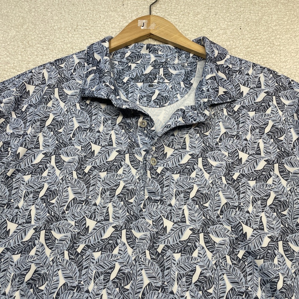Bermuda Sands Polo Men L Blue Tropical Leaf  Mission Inn‎ Golf Shirt Short Slv